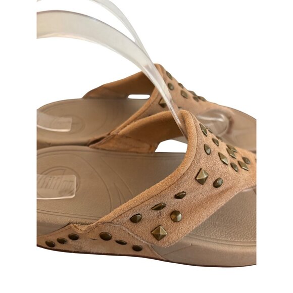 Fitflop Womens Studded Tan Suede Thong Sandals Size 7 Comfort Shoe - Picture 4 of 11